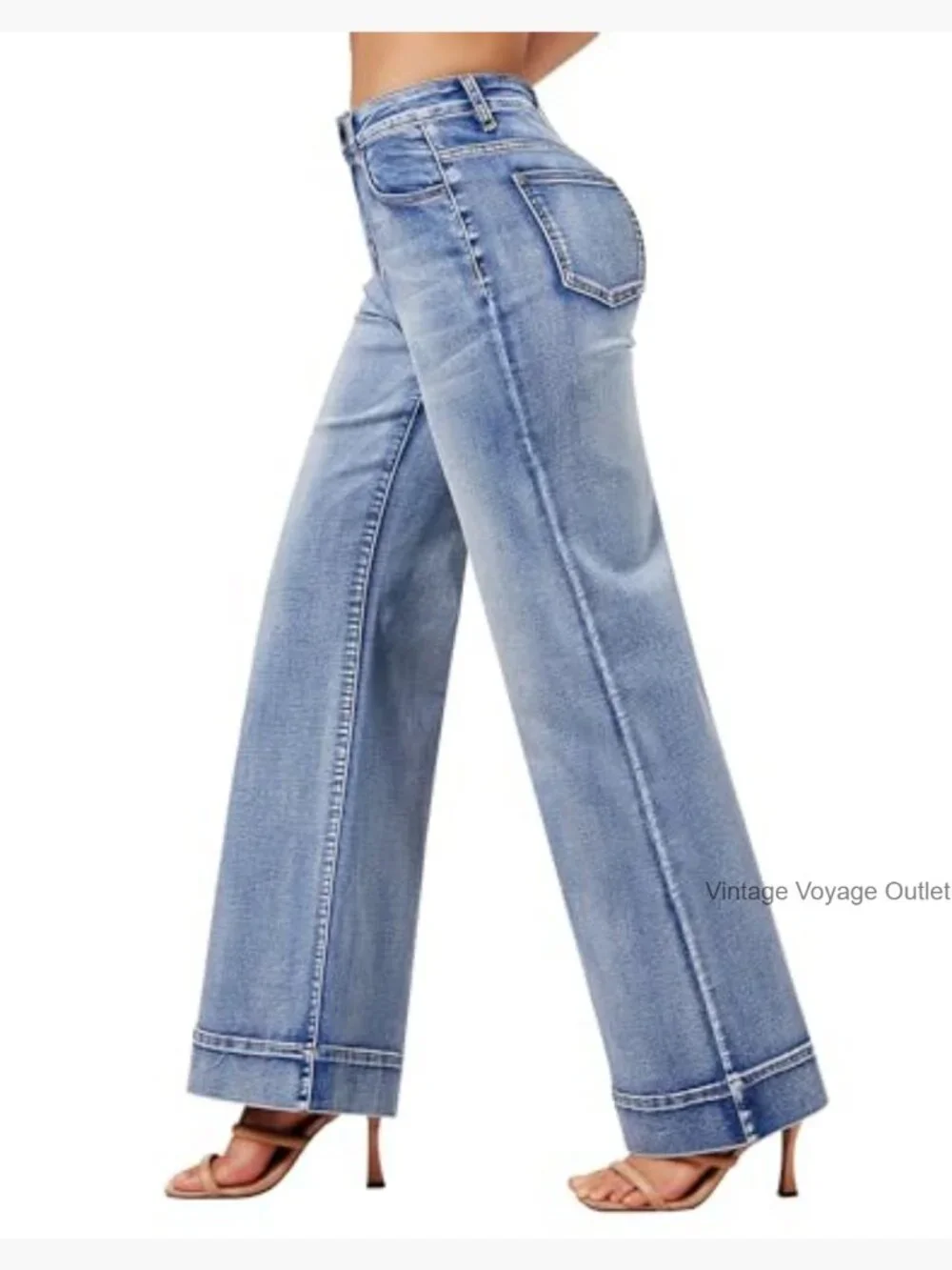 High Waisted Wide Leg Jeans Casual Stretchy Baggy Loose Long Trouser - Picture 2 of 6